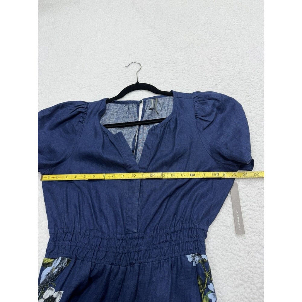 Anthropologie Jumpsuit Somerset Linen Blue Floral Retro Boho Preppy Medium NWT - Picture 9 of 14